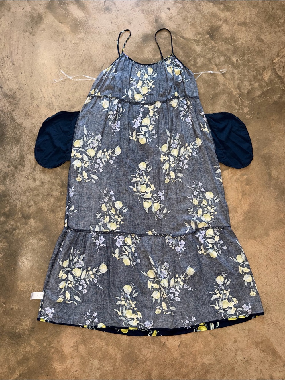 Time and Tru Navy Lemon Floral Adjustable Strap Midi Dress L Rayon - Picture 8 of 12